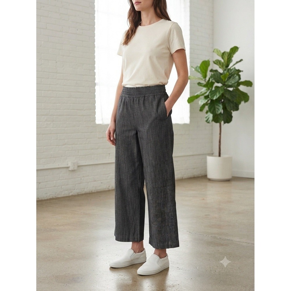 LA RELAXED Wide Leg Pull On Pants Women Large Organic Cotton Blend Gray Made USA